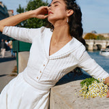 Laura - 100% Pamuk Bijela Midi Haljina