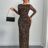 Torina - Udobna Printed Duga Rukava Bodycon Maxi Haljina