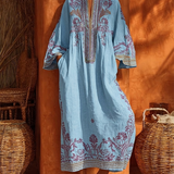 Zara - Boho Cvjetna Maxi Haljina od Pamuka i Lina