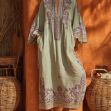 Zara - Boho Cvjetna Maxi Haljina od Pamuka i Lina